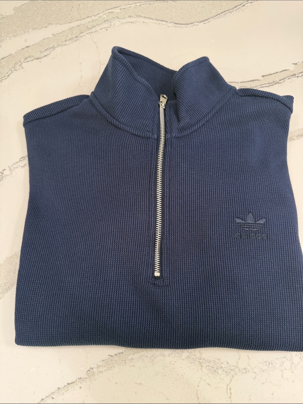 Adidas Originals Men Treefoil Essentials Waffle 1/2 Zip Sweatshirt| XL